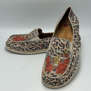 Ariat Cruiser Rodeo Quincy Women's 9 Slip-On Cheetah Steer Roses Western Cowboy